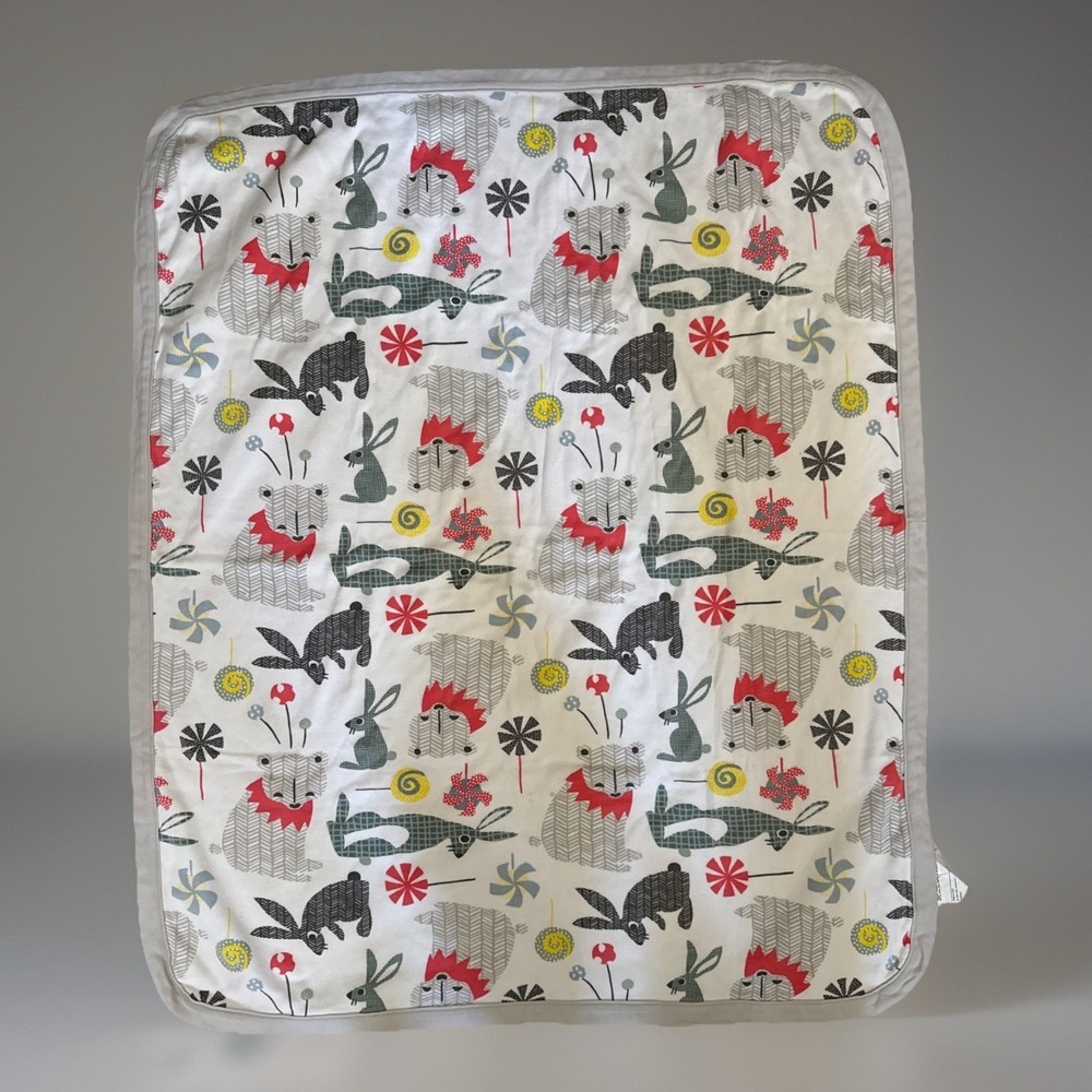 Ikea 35x45 Bunny Rabbit BEAR Pinwheel Gray Grid Jersey Cotton Knit Baby Blanket